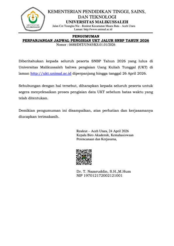 0488 Pengumuman Perpanjangan jadwal Pengisian ukt jalur snbp tahun 2026 1 001