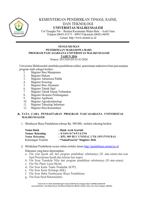 28 PENGUMUMAN PENERIMAAN MABA ALL PROGRAM PASCASARJANA 20261 preview okfinal 001