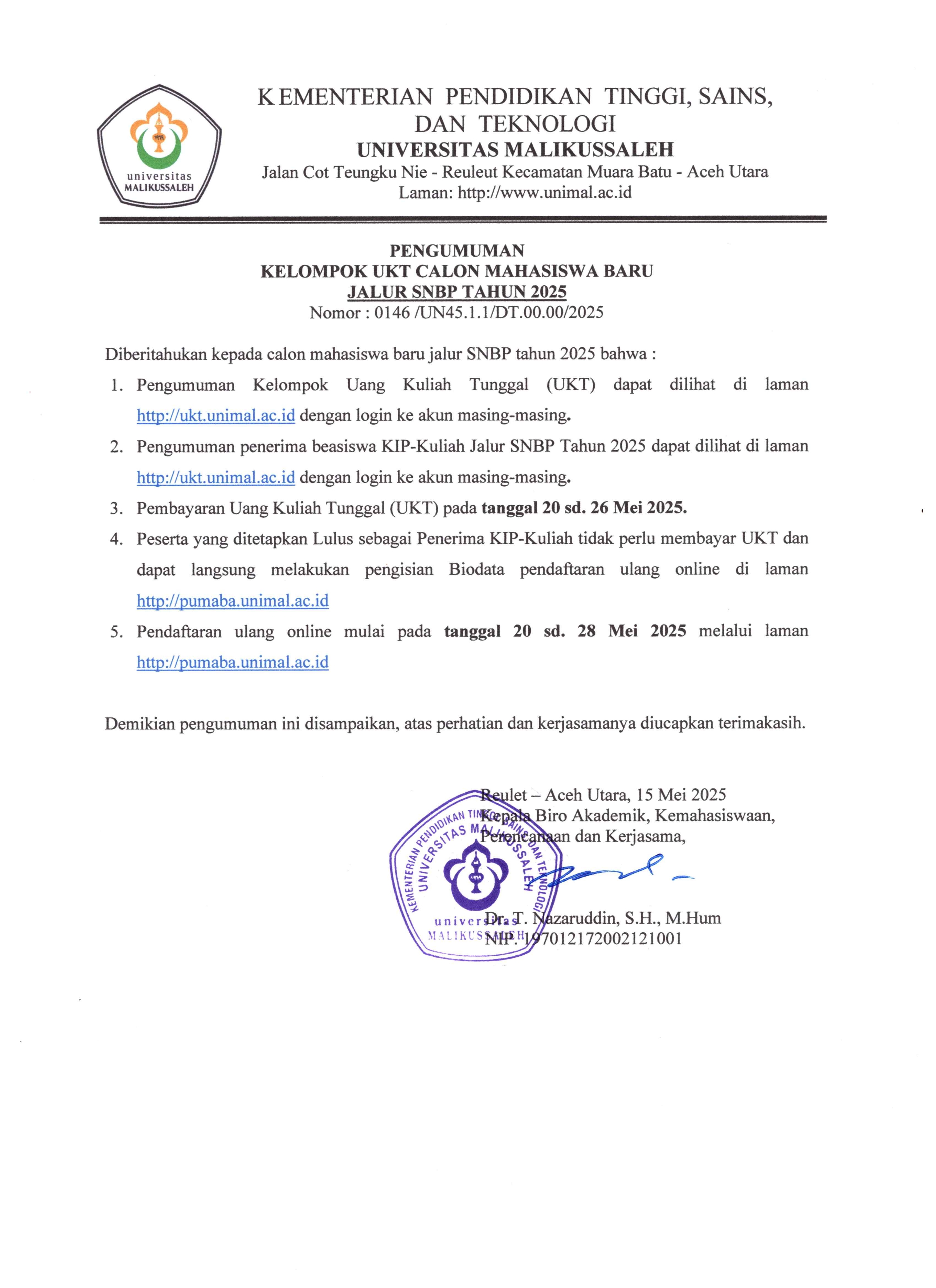 PENGUMUMAN UKT SNBP 202520250515 001