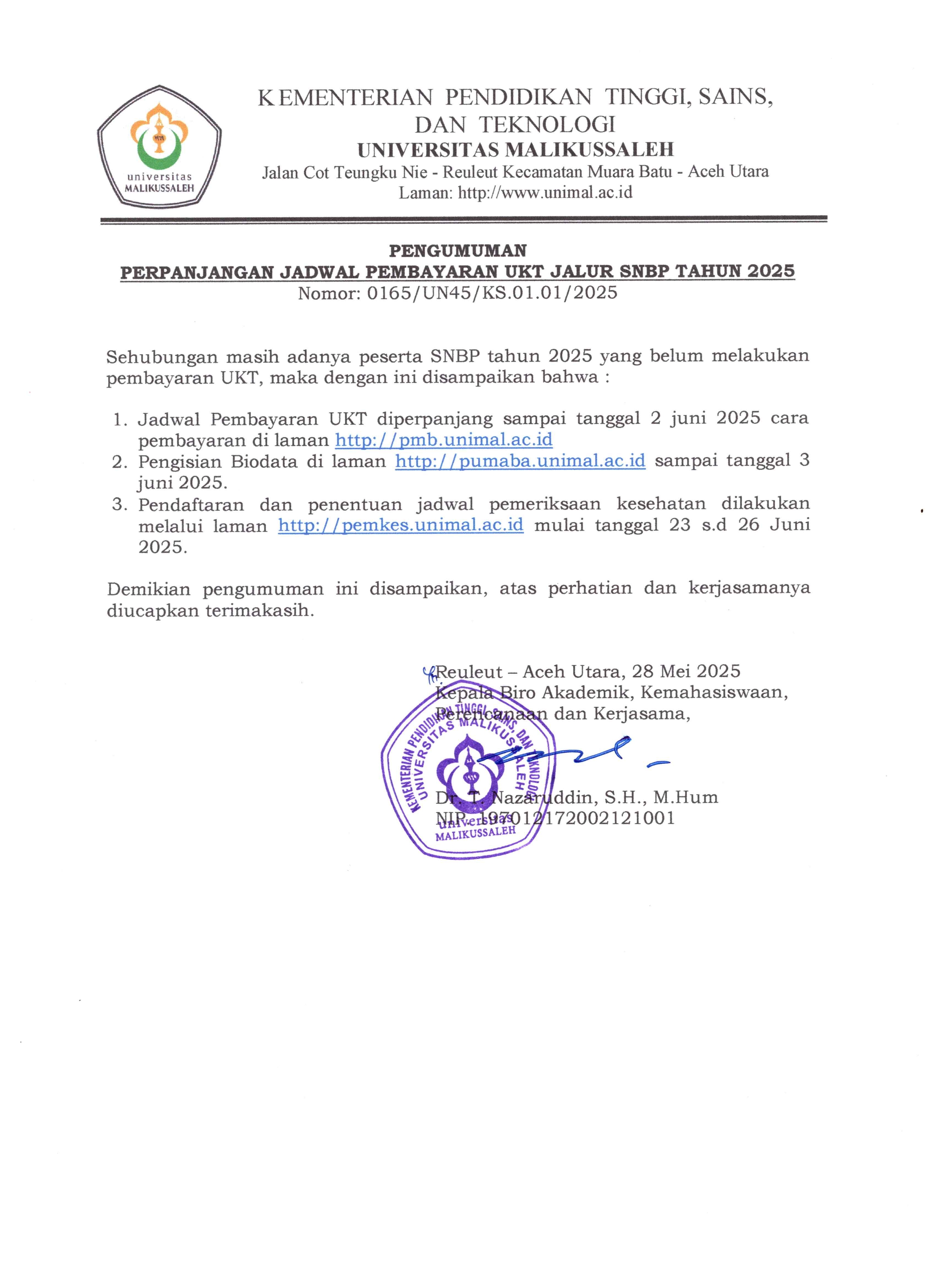 PERPANJANGAN JADWAL pembayaran ukt snbp 202520250528 001